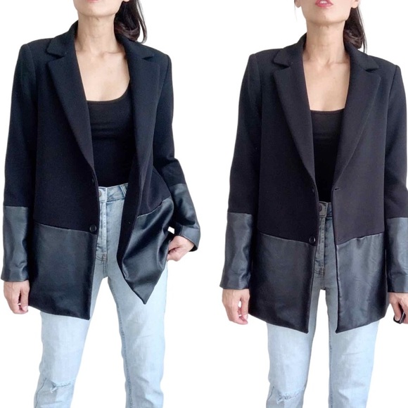VEGAN LEATHER CONTRAST COAT JACKET - Picture 2 of 5